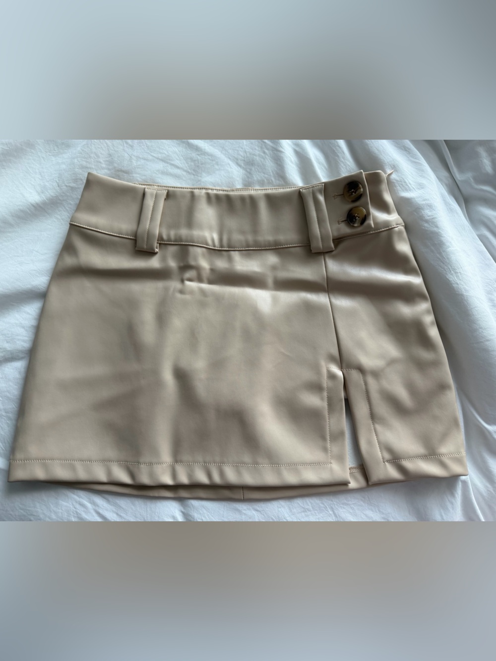 Beige Faux Leather Skirt